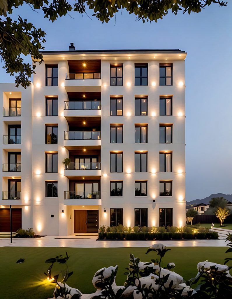 Hochwertiges Wohnhaus in München-Bogenhausen am Abend