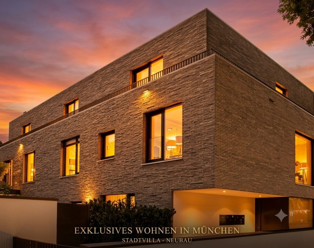 Wohnhaus in der Delpstraße in München-Bogenhausen bei Sonnenuntergang