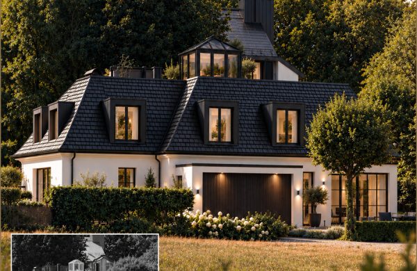 Außenansicht der Gartenvilla in München-Oberföhring (KI-Visualisierung)