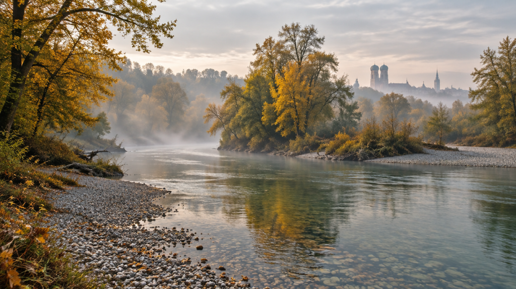 Isarauen bei München-Oberföhring an einem Herbstmorgen