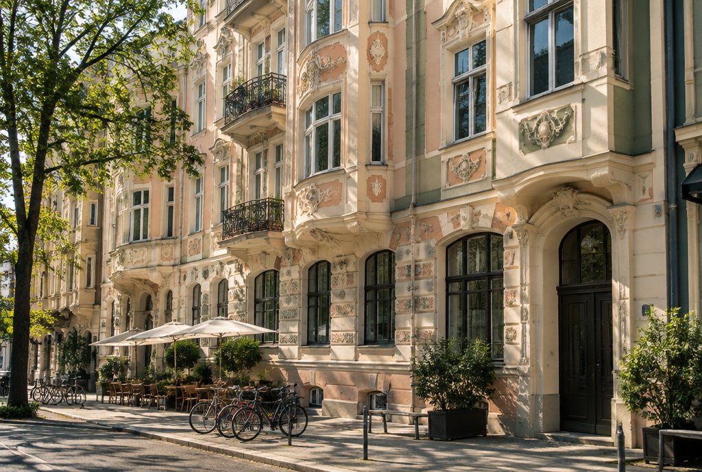 Jugendstilhaus mit Straßencafé in Schwabing
