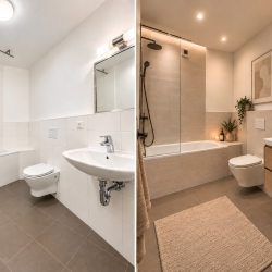 Badezimmer mit Dusche und Badewanne, Gartenwohnung in München-Bogenhausen