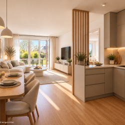 Wohn- und Essbereich mit offener Küche (Home Staging), Gartenwohnung in München-Bogenhausen
