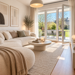 Wohnzimmer mit Blick zur Terrasse (Home Staging), Gartenwohnung in München-Bogenhausen