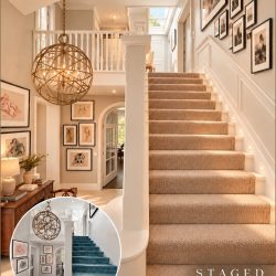 Staircase across three levels (virtually staged)